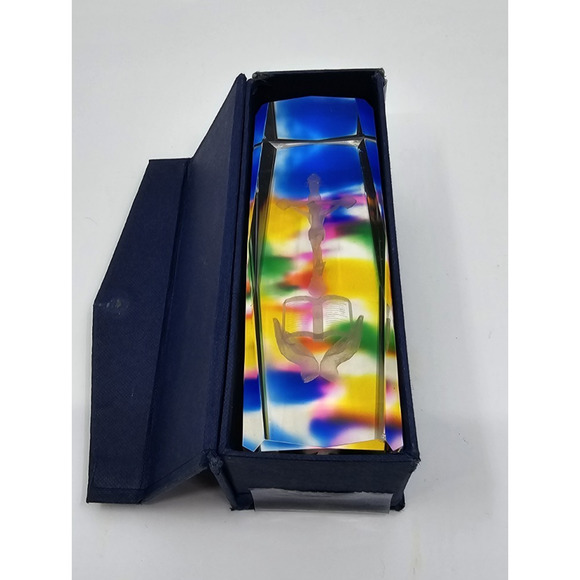 Christian Religious 3D Laser Etched Glass Rainbow Tie-Dye Jesus Paperweight - Picture 2 of 6
